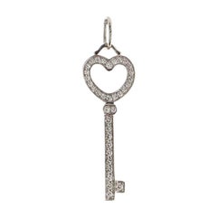 Tiffany & Co. Heart Key Pendant Necklace Platinum with Pave Diamonds Mini