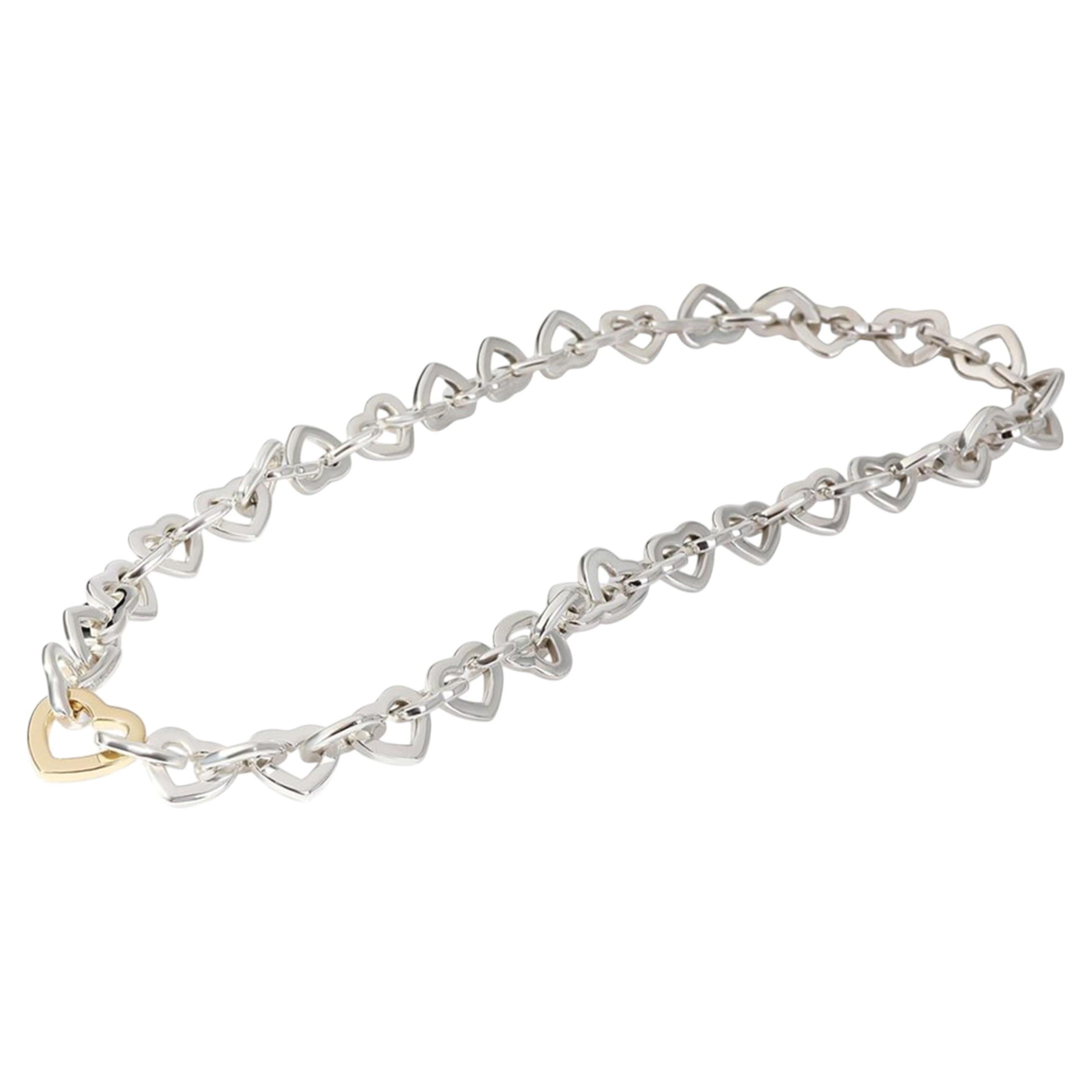Tiffany & Co. Heart Link Chain Necklace Sterling Silver 925 18K Yellow Gold
