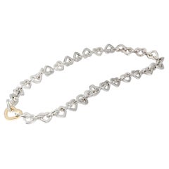 Tiffany & Co. Heart Link Chain Necklace Sterling Silver 925 18K Yellow Gold