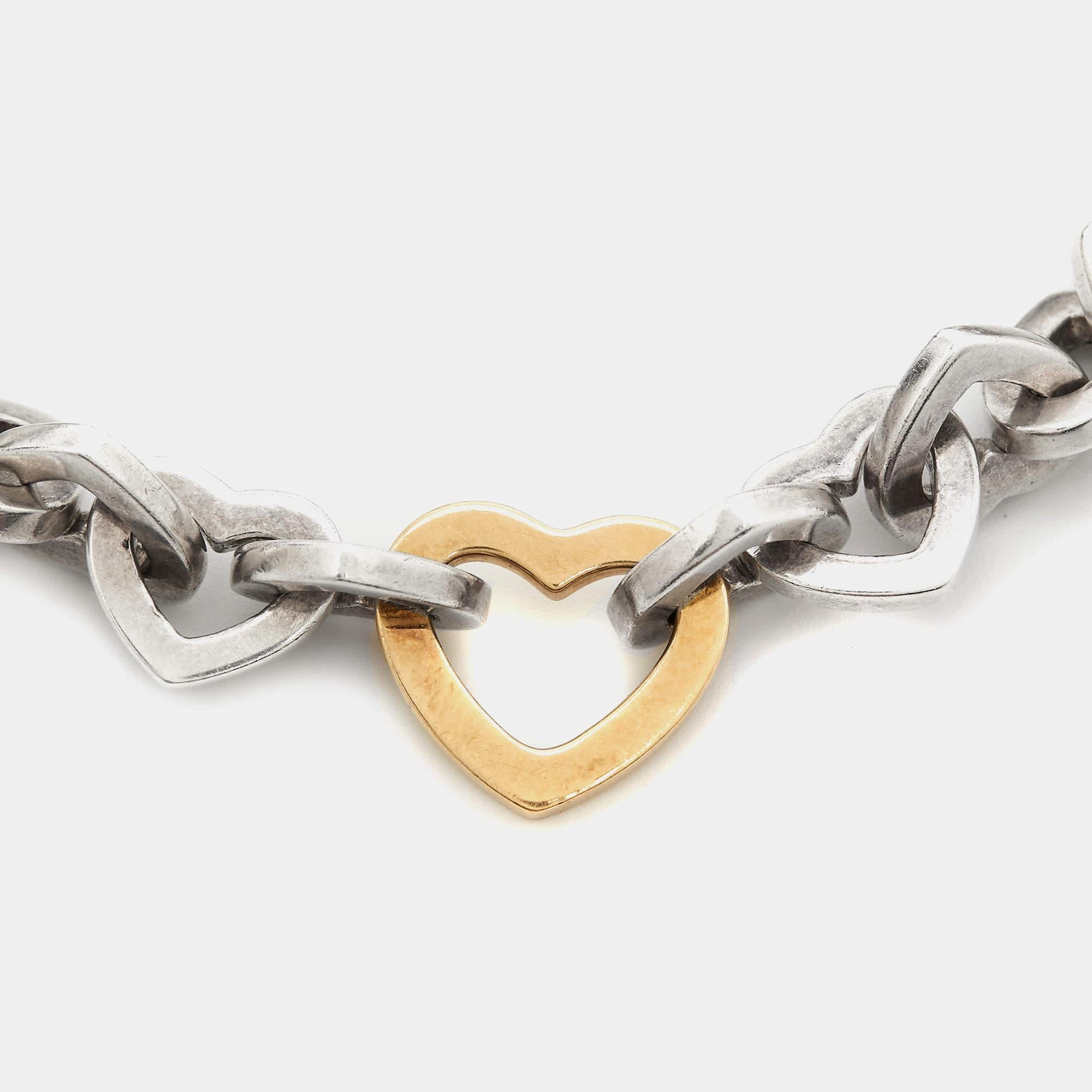 Tiffany & Co. Heart Link Sterling Silver 18k Yellow Gold Bracelet For Sale 1