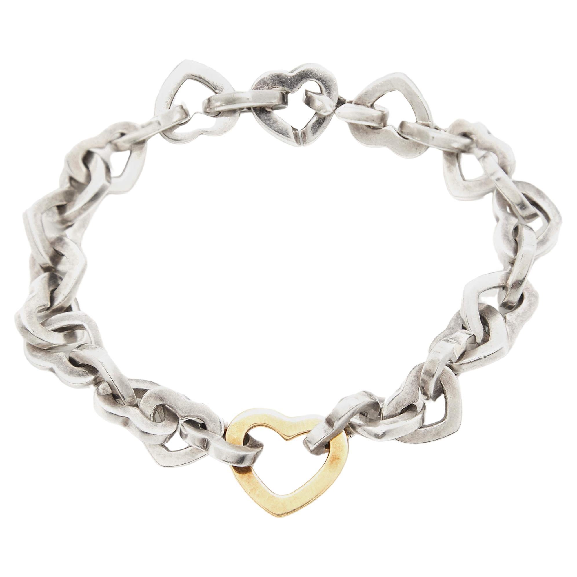 Tiffany & Co. Heart Link Sterling Silver 18k Yellow Gold Bracelet For Sale