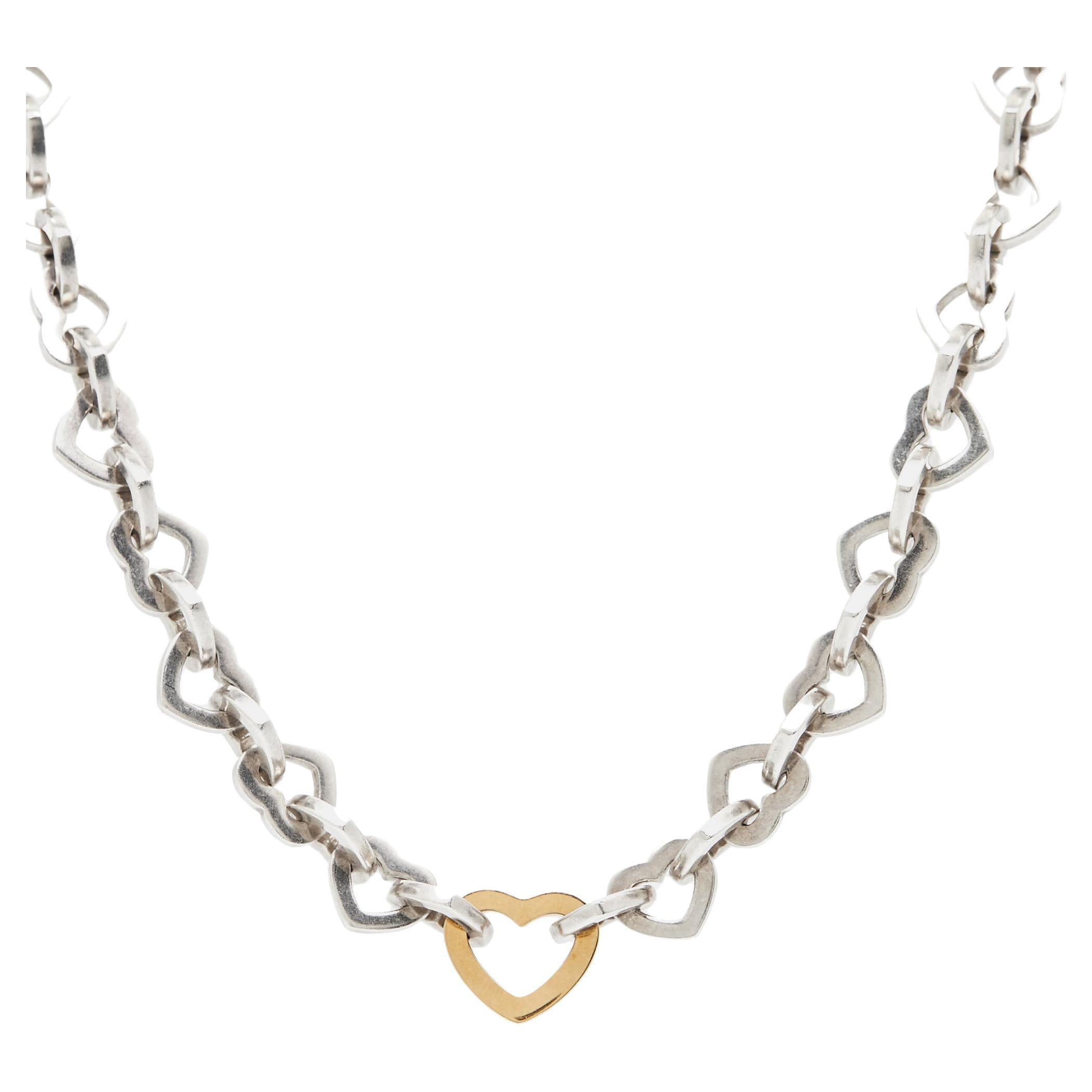 Tiffany & Co. Heart Link Sterling Silver 18k Yellow Gold Necklace For Sale