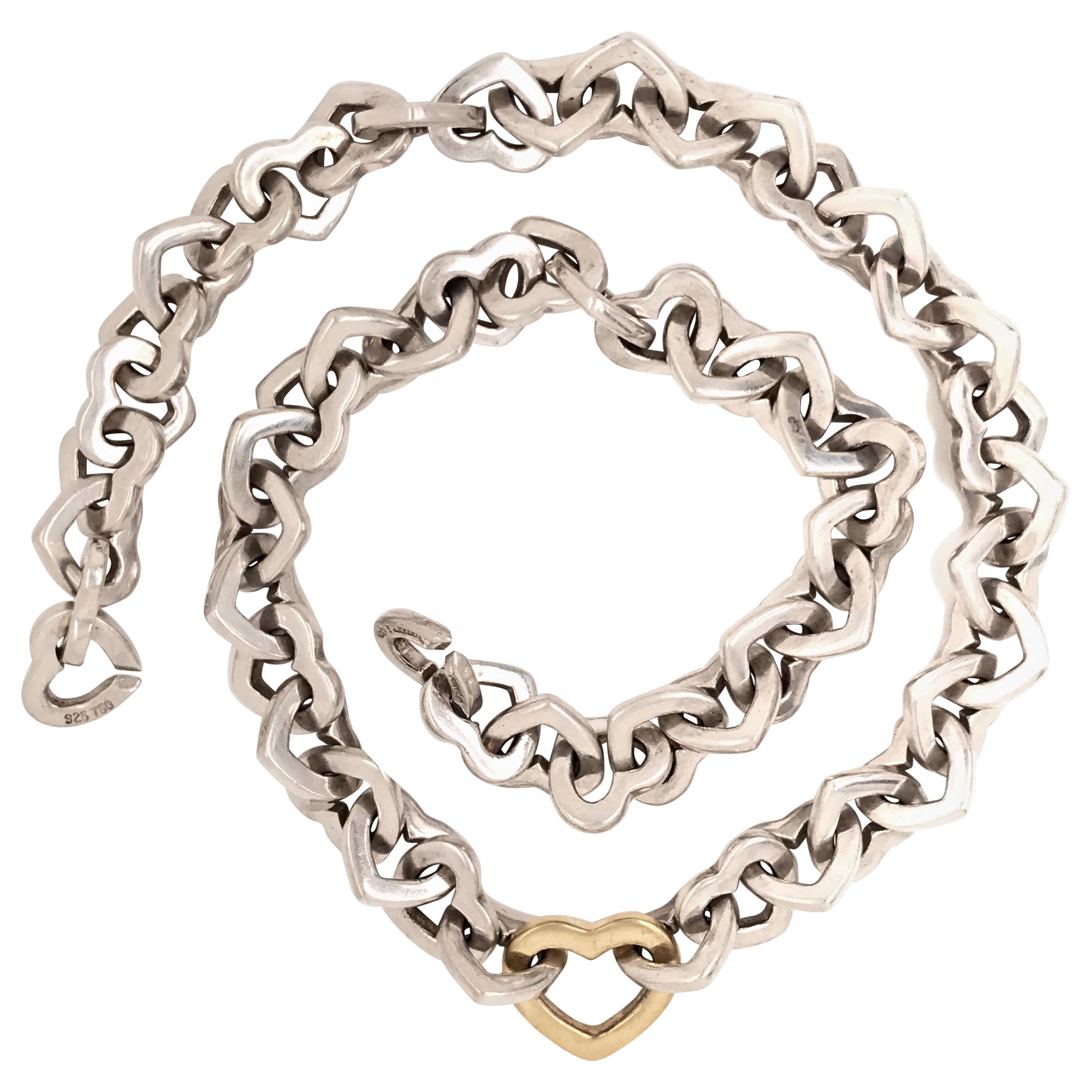 Tiffany & Co. Heart Link Sterling Silver and 18 Karat Gold Necklace, 2000
