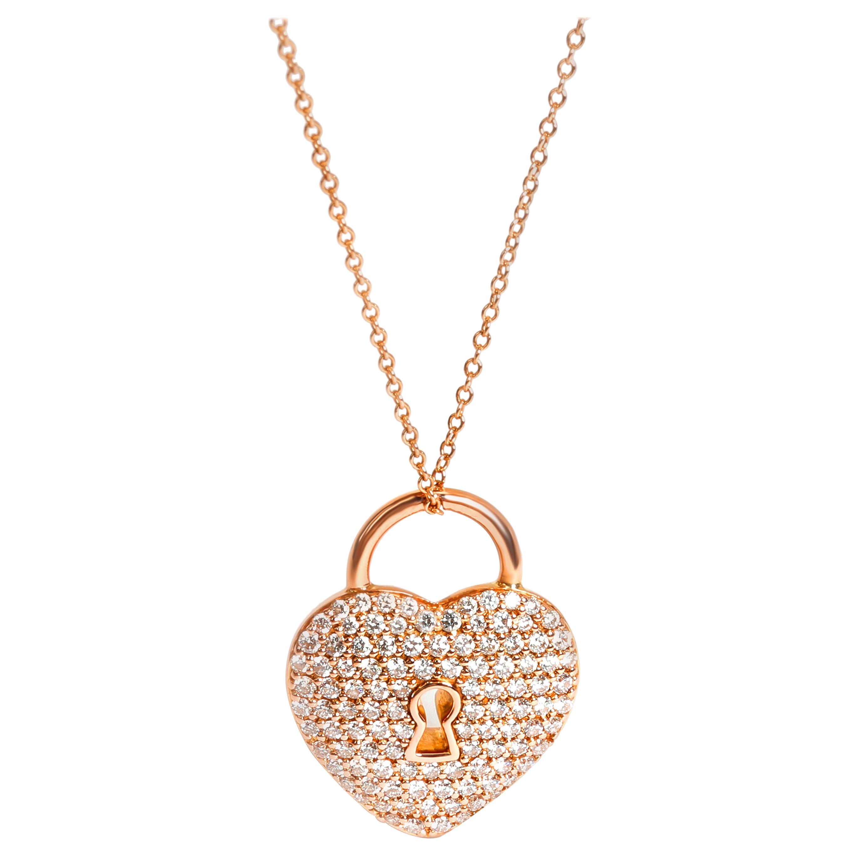 Tiffany & Co. Heart Lock Diamond Pendant in 18 Karat Rose Gold 1.06 Carat