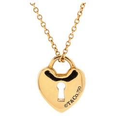 Tiffany & Co. Heart Lock Pendant Necklace 18K Yellow Gold