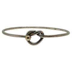 Tiffany & Co. Heart Love Knot Bangle Bracelet Sterling Silver 14K Yellow Gold