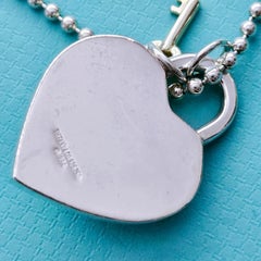 Tiffany & Co. Heart Padlock and Key Sterling Silver 18K Gold Pendant Necklace 19
