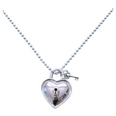 Tiffany & Co. Heart Padlock and Key Sterling Silver 18K Gold Pendant Necklace 19