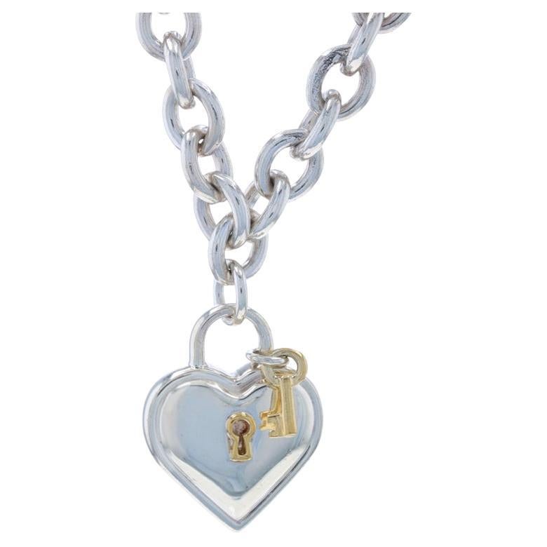 Tiffany & Co. Heart Padlock Key Pendant Necklace 16" -925 Yellow Gold 18k