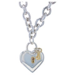 Tiffany & Co. Heart Padlock Key Pendant Necklace 16" -925 Yellow Gold 18k
