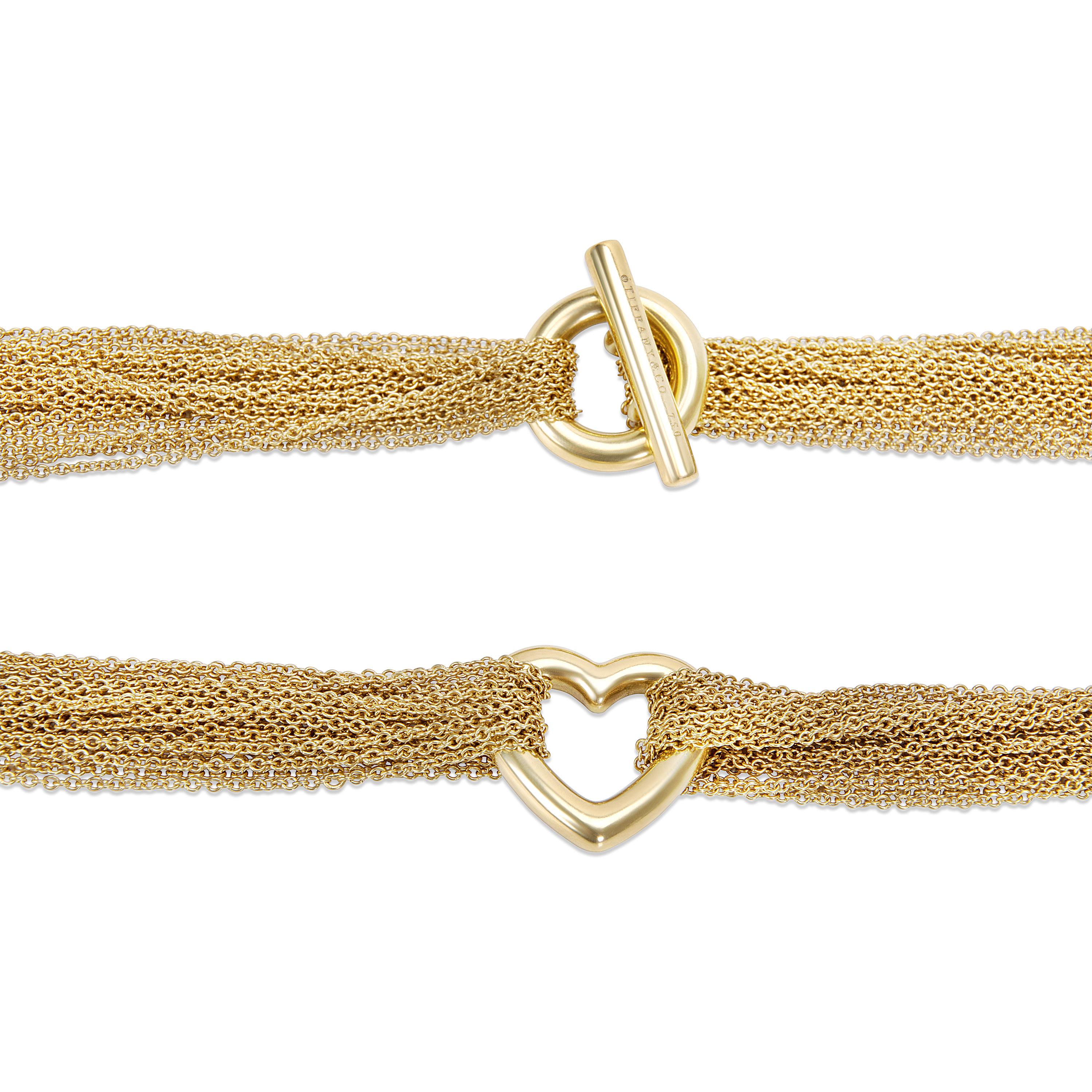 Tiffany & Co. Heart Pendant Mesh Chain Necklace in 18 Karat Yellow Gold In Excellent Condition In New York, NY