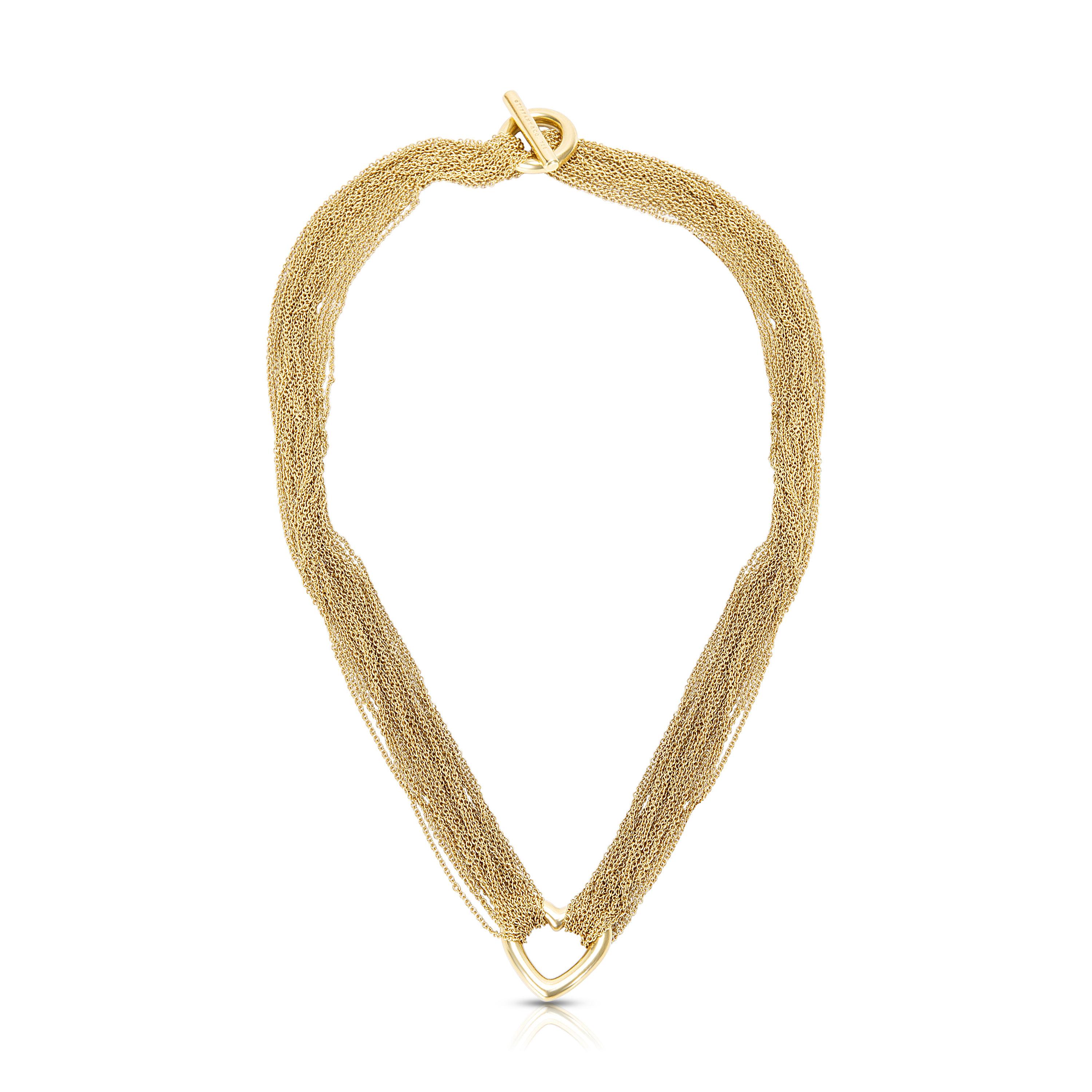 Women's Tiffany & Co. Heart Pendant Mesh Chain Necklace in 18 Karat Yellow Gold
