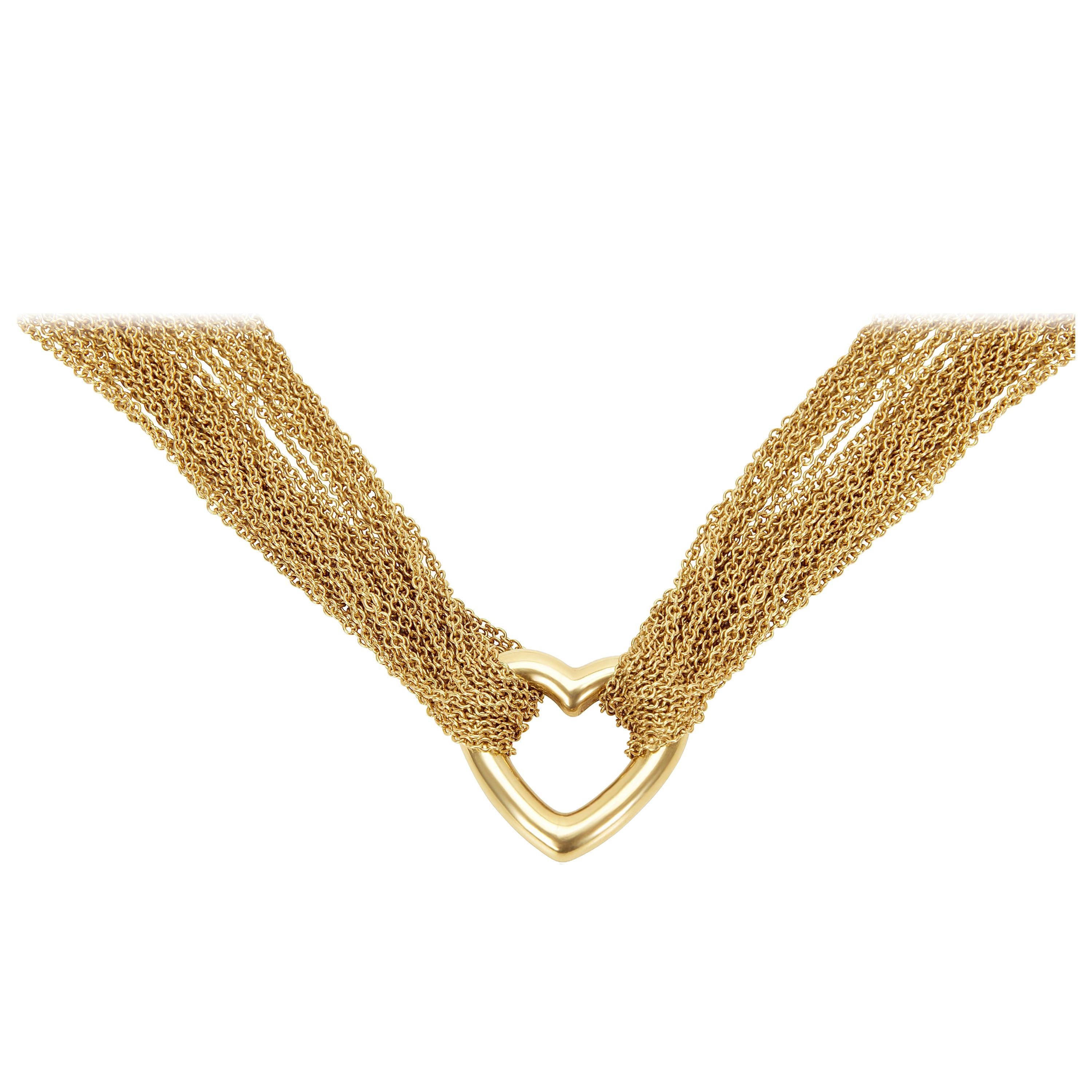 Tiffany & Co. Heart Pendant Mesh Chain Necklace in 18 Karat Yellow Gold
