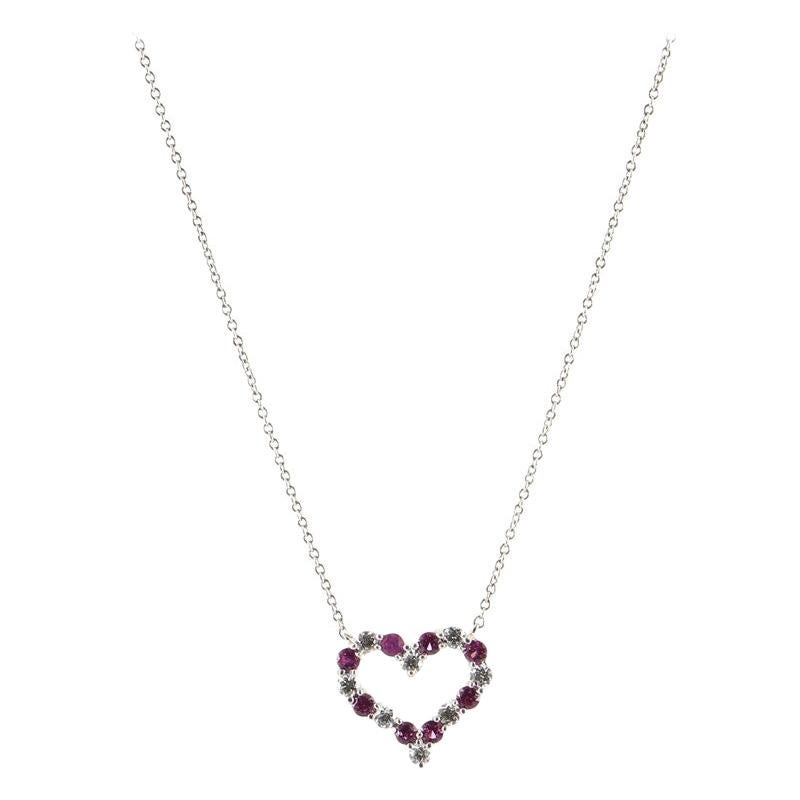 Tiffany & Co. Heart Pendant Necklace Platinum with Diamonds and Pink Sapphires