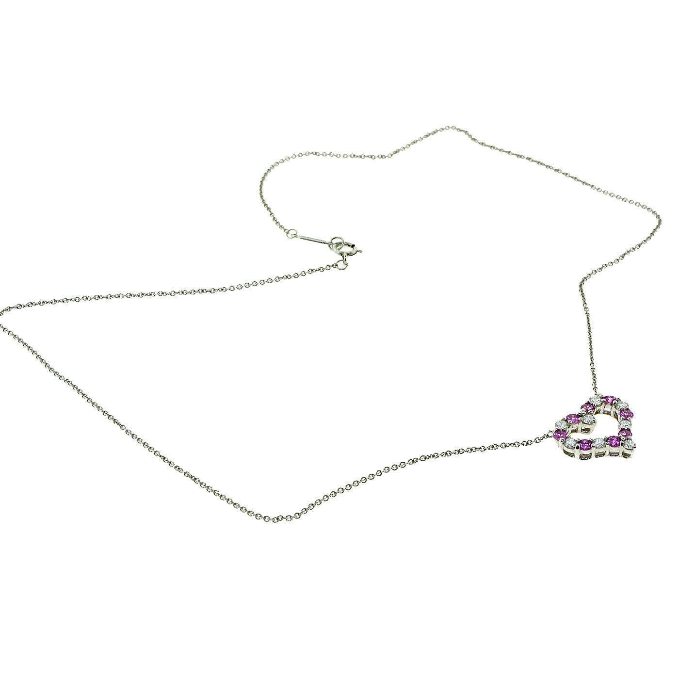 Tiffany & Co. Herzanhänger mit rosa Saphiren und runden Brillanten (Rundschliff) im Angebot