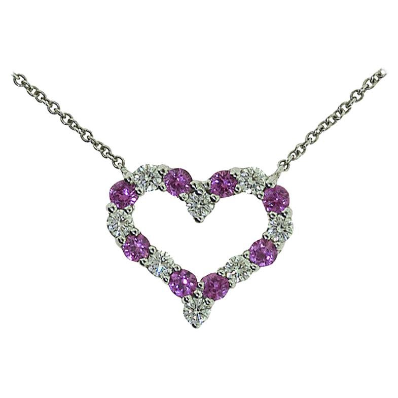 Tiffany & Co. Heart Pendant with Pink Sapphires and Round Brilliant Diamonds For Sale