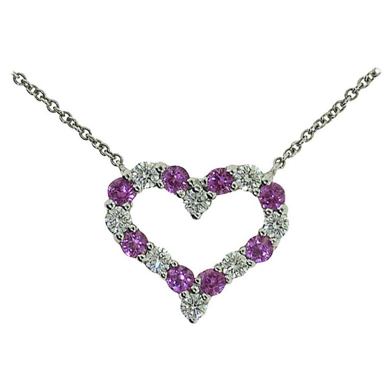 Tiffany and Co. Heart Pendant with Pink Sapphires and Round Brilliant  Diamonds For Sale at 1stDibs