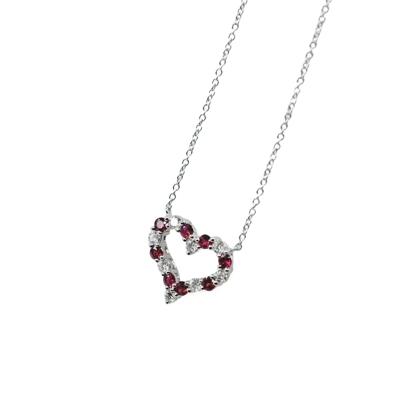 Moderniste Tiffany & Co Pendentif coeur rubis et diamant petit format en platine 16 pouces en vente