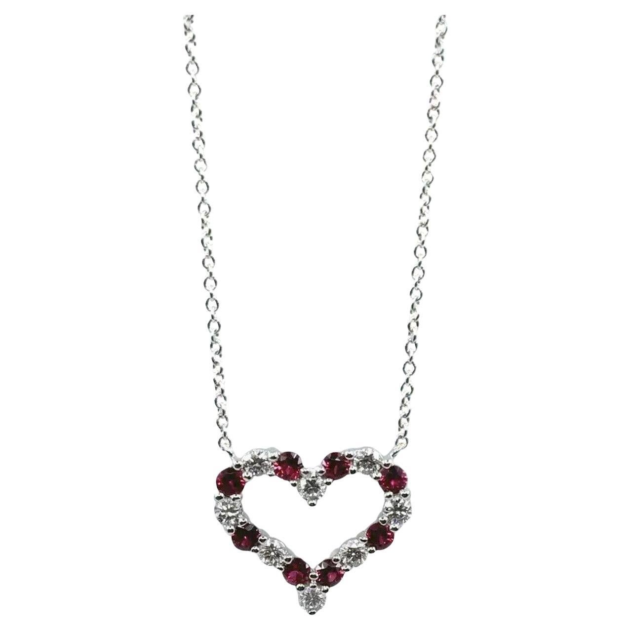 Tiffany & Co Heart Ruby and Diamond Pendant Small Size in Platinum 16 Inches