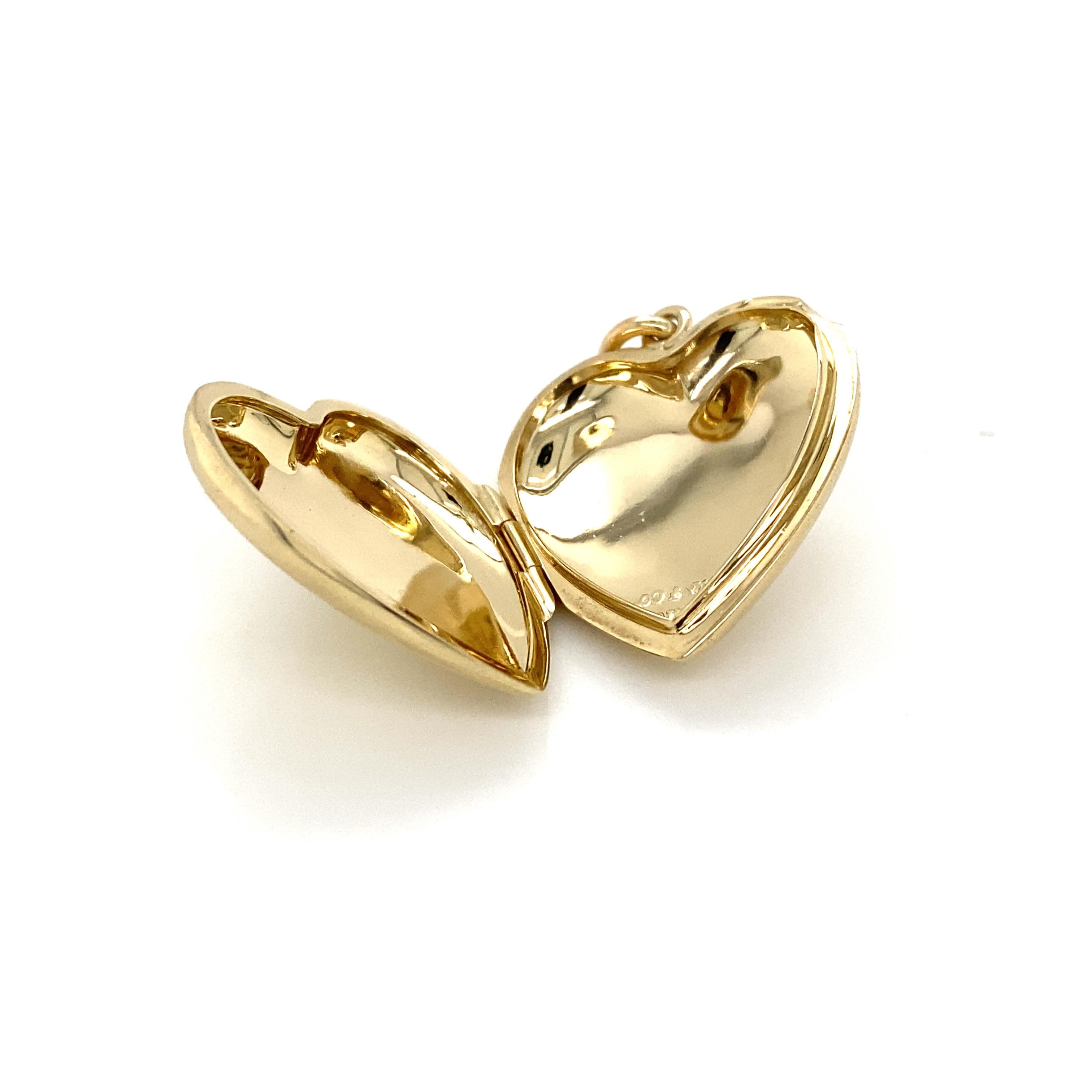 Women's Tiffany & Co Heart Shape 14K Yellow Gold Locket Pendant For Sale
