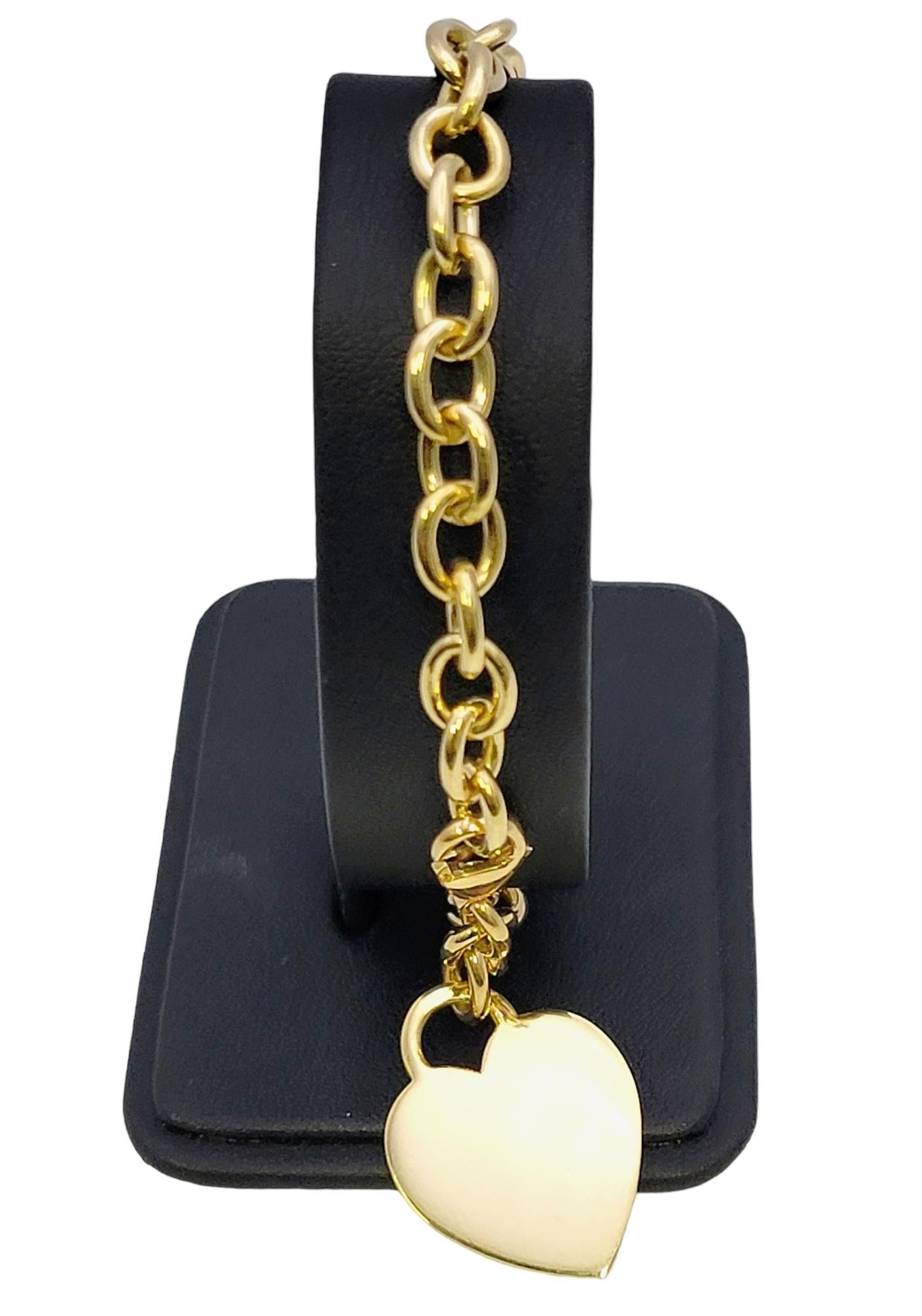 Tiffany & Co. Bracelet à maillons avec étiquette en forme de cœur en or jaune poli 18 carats en vente 8