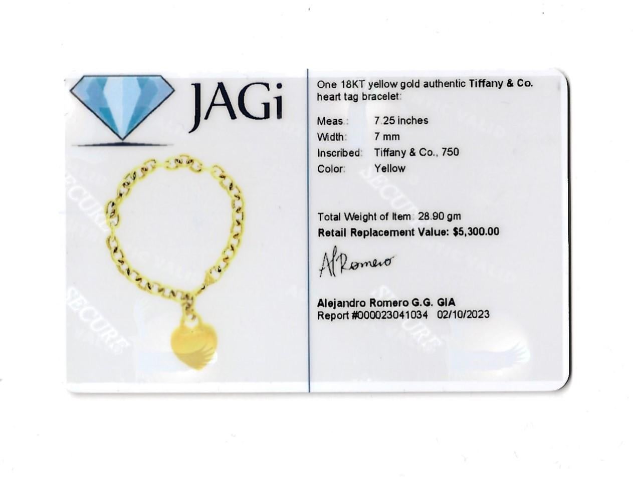 Tiffany & Co. Bracelet à maillons avec étiquette en forme de cœur en or jaune poli 18 carats en vente 10