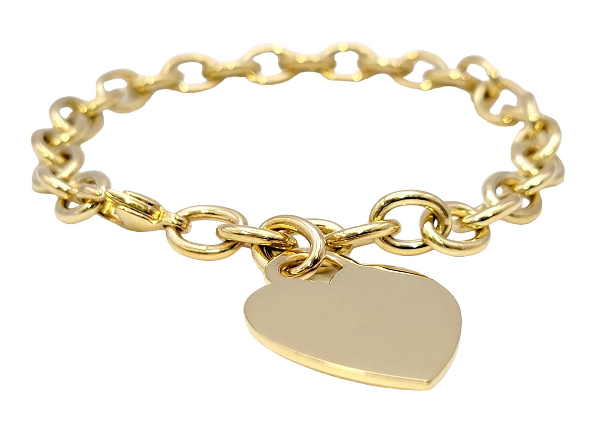 Tiffany & Co. Bracelet à maillons avec étiquette en forme de cœur en or jaune poli 18 carats Bon état - En vente à Scottsdale, AZ