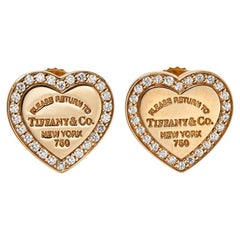 Tiffany & Co. Heart Tag Diamond 18K Rose Gold Stud Earrings