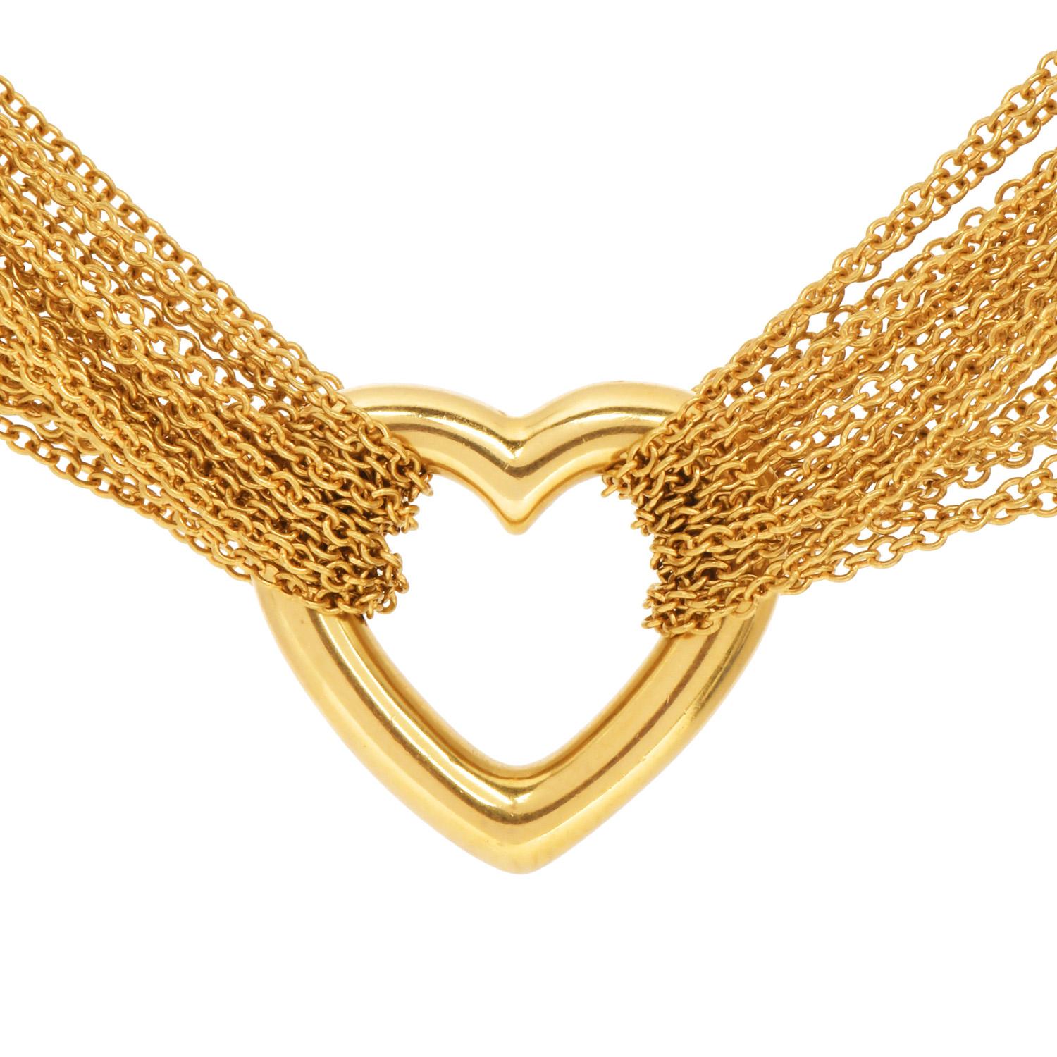 Donna Tiffany & Co. Cuore a levetta in oro giallo 18 carati a più fili  Collana in vendita