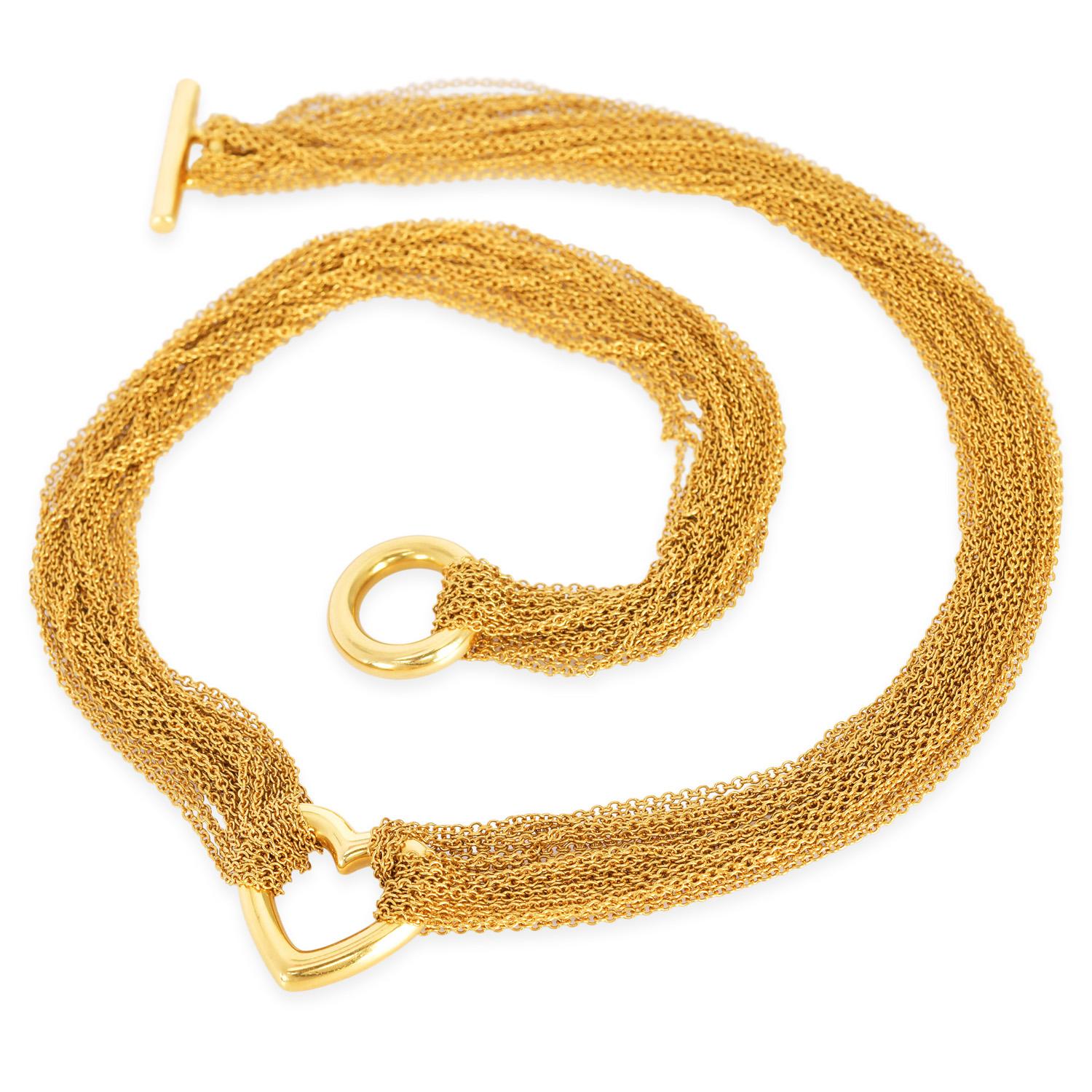 Tiffany & Co. Cuore a levetta in oro giallo 18 carati a più fili  Collana in vendita 1