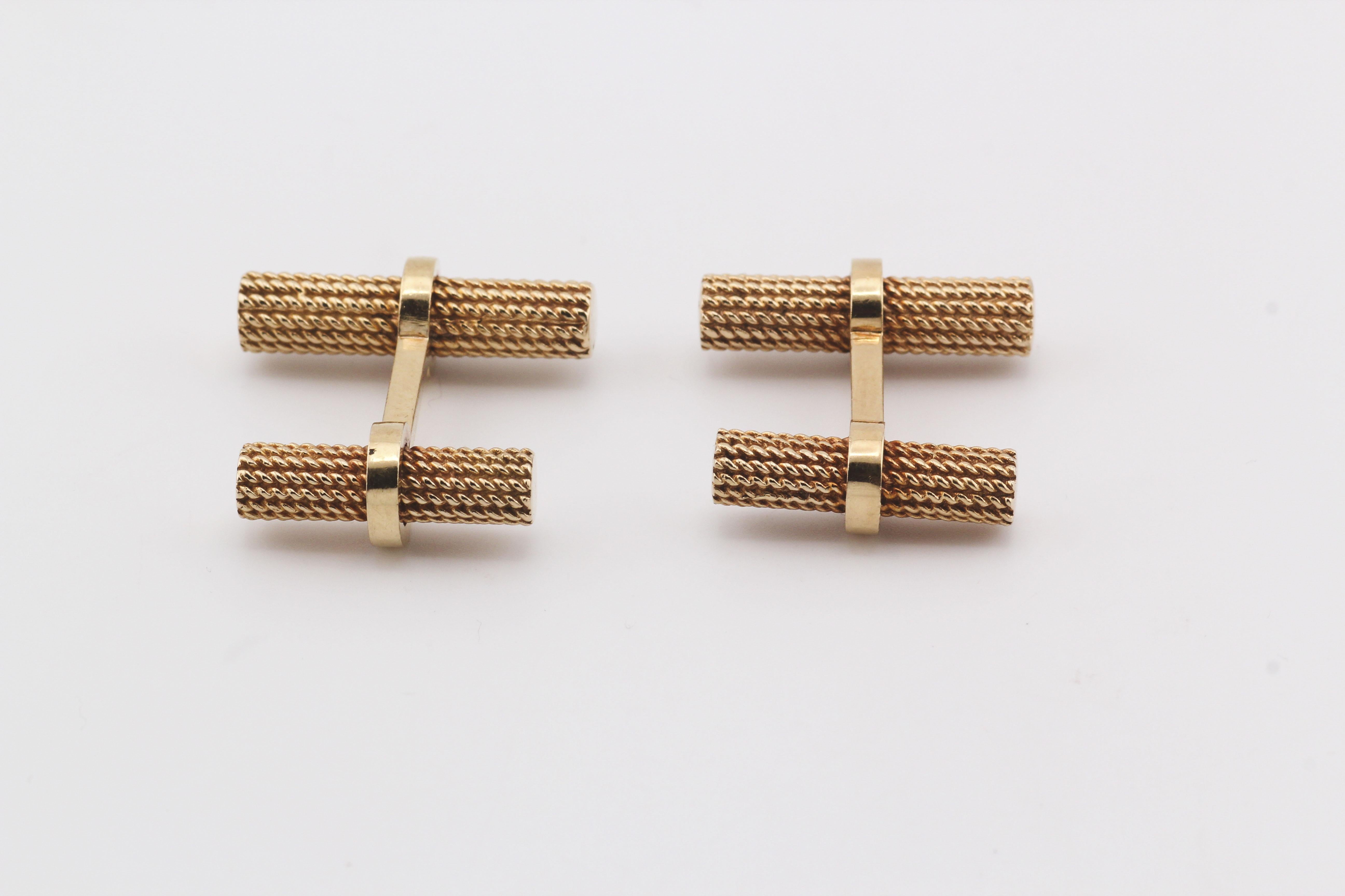 Tiffany & Co. Schwere 18k Gelbgold Seil Motiv Bar Manschettenknöpfe im Zustand „Gut“ im Angebot in Simpsonville, SC