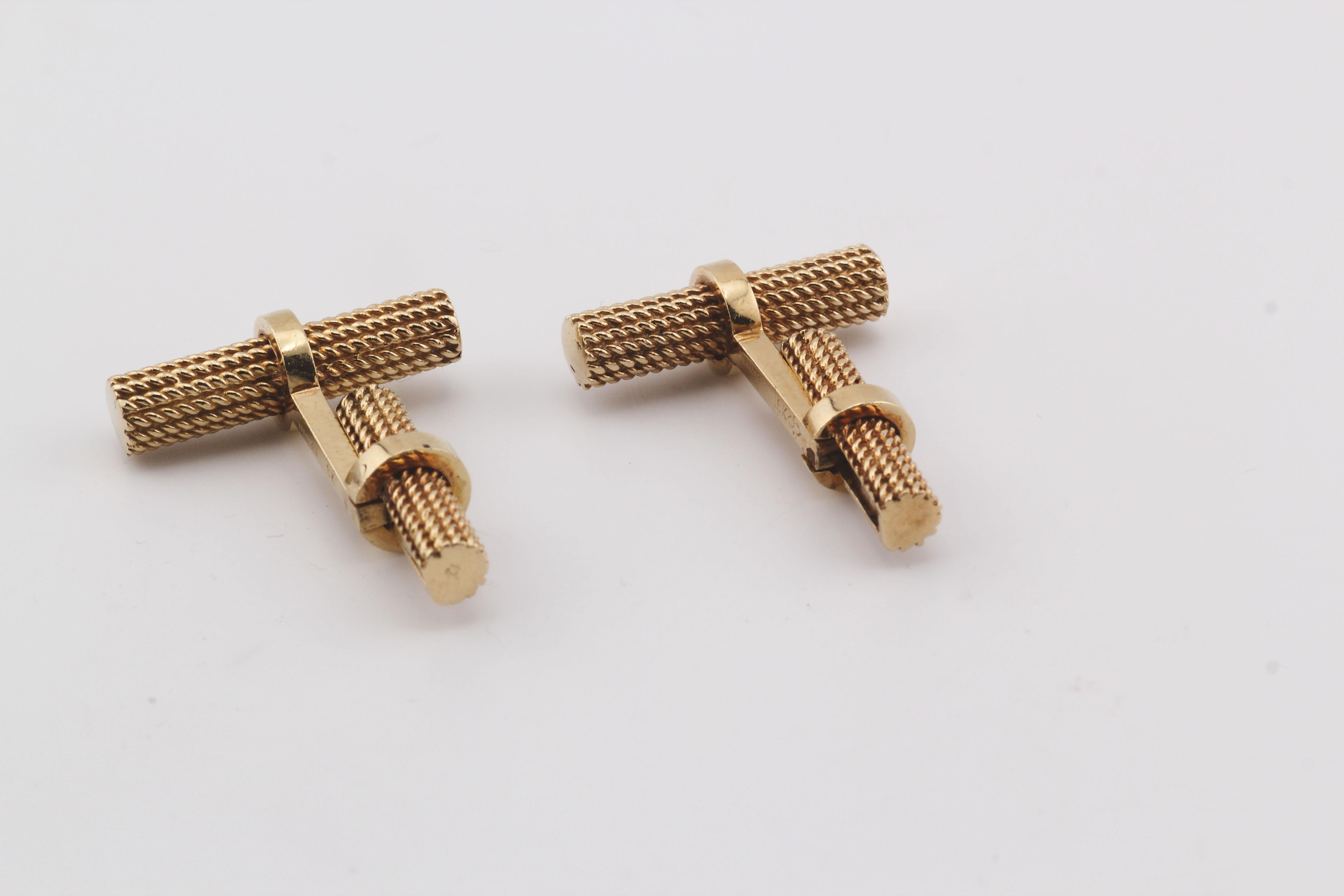 Tiffany & Co. Schwere 18k Gelbgold Seil Motiv Bar Manschettenknöpfe Herren im Angebot