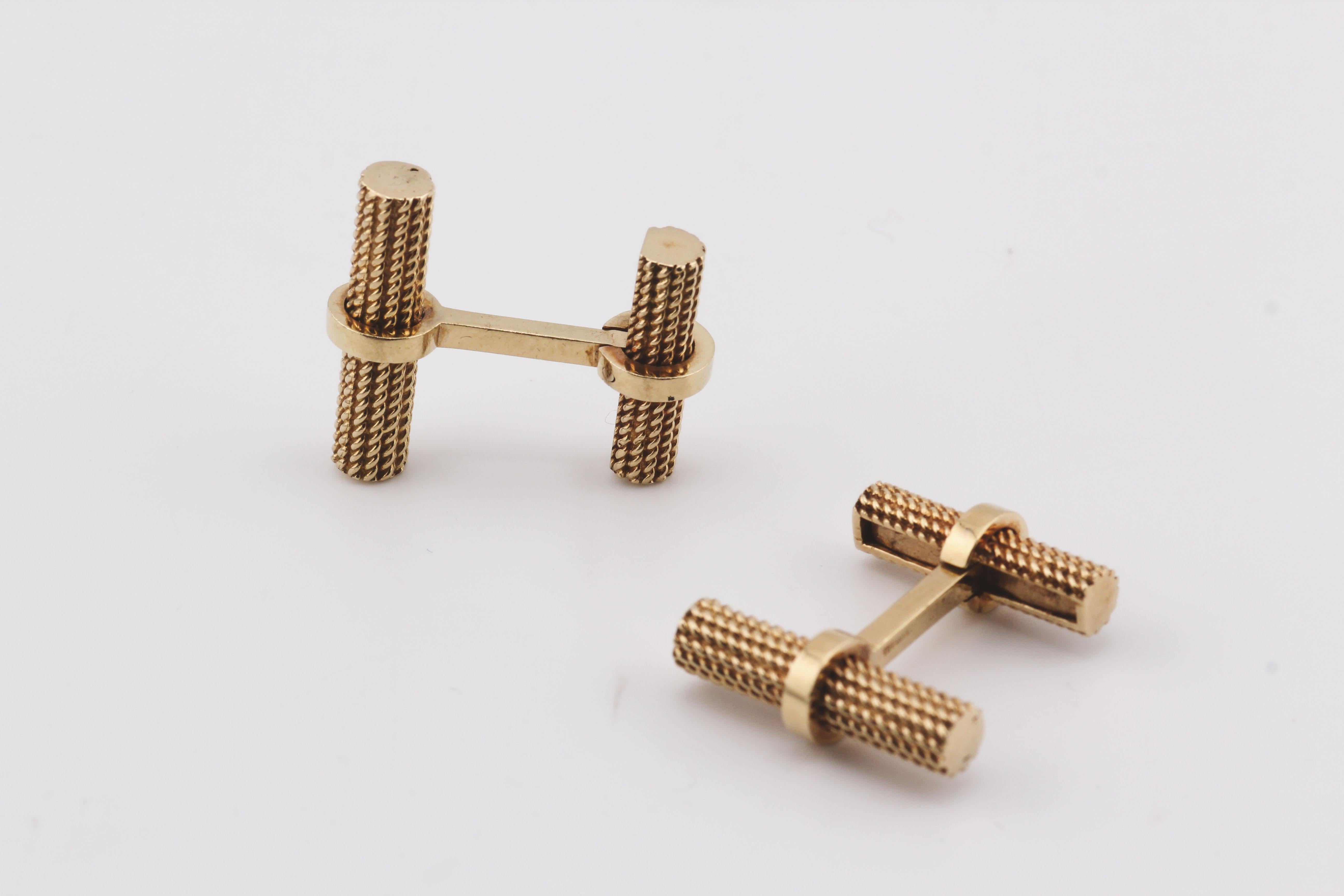 Tiffany & Co. Schwere 18k Gelbgold Seil Motiv Bar Manschettenknöpfe im Angebot 2