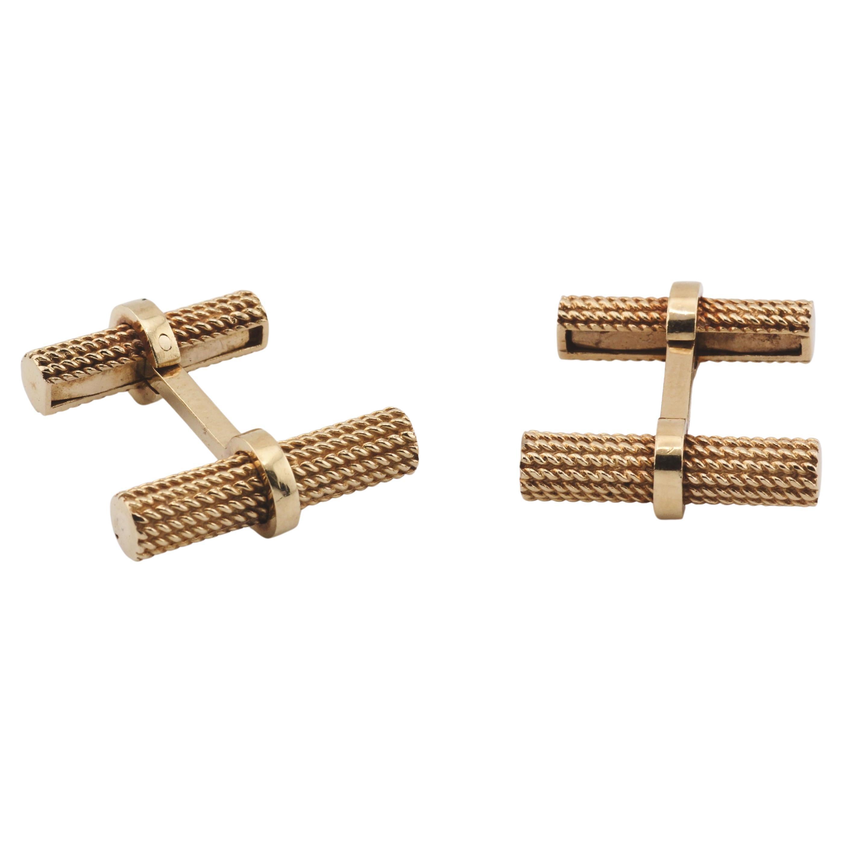 Tiffany & Co. Boutons de manchette lourds en or jaune 18k avec motif de corde