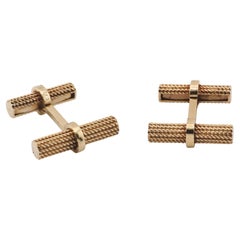 Tiffany & Co. Heavy 18k Yellow Gold Rope Motif Bar Cufflinks