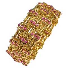 Tiffany & Co Heavy Gold and Rubies Set Wide Bracelet 