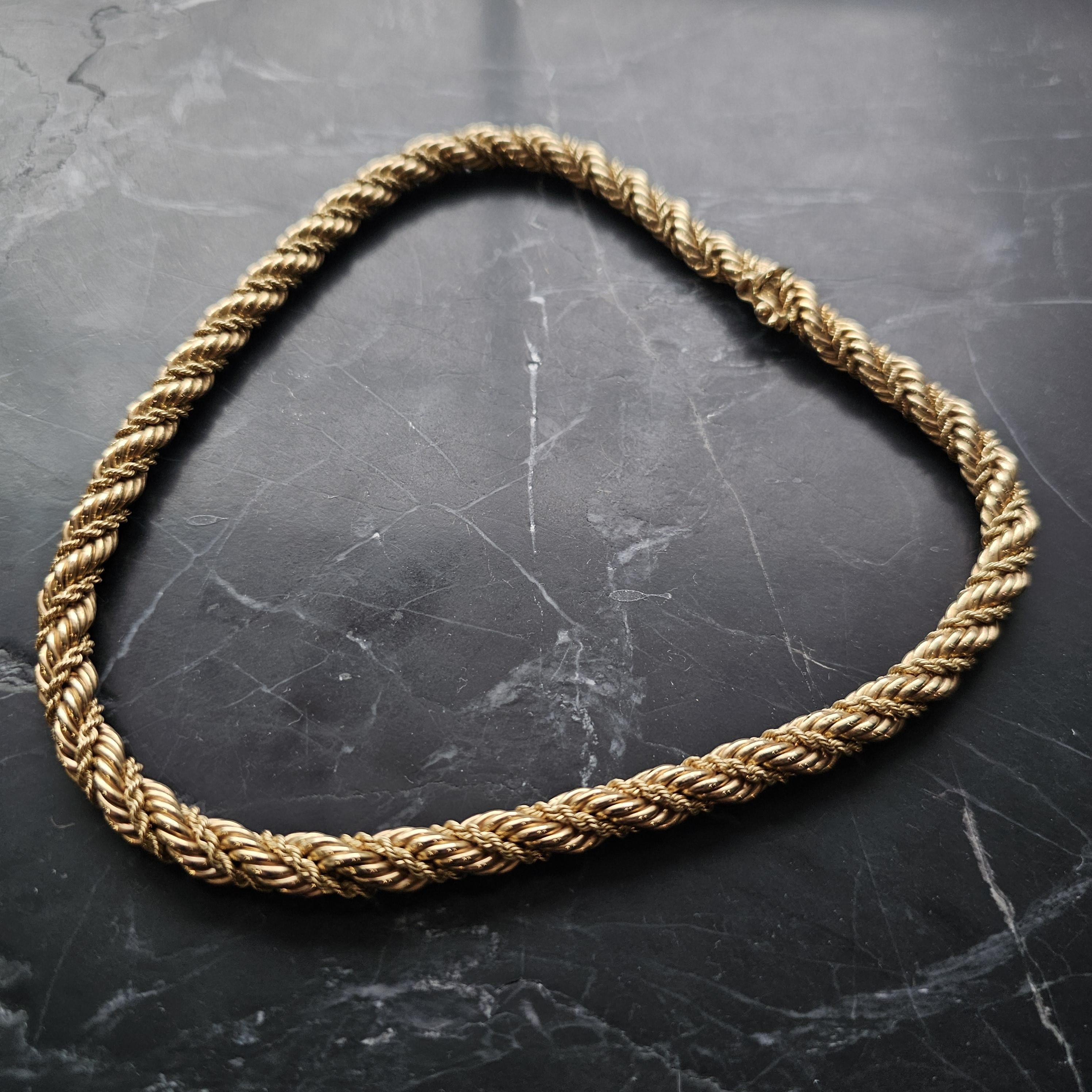 Tiffany & Co. Heavy Rope Chain Necklace 14k Yellow Gold Vintage Twist 16