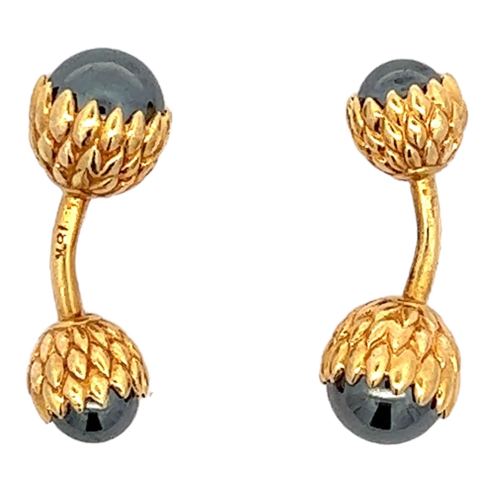 Modern Tiffany & Co. Hematite Acorn 18 Karat Yellow Gold Men's Cufflinks For Sale