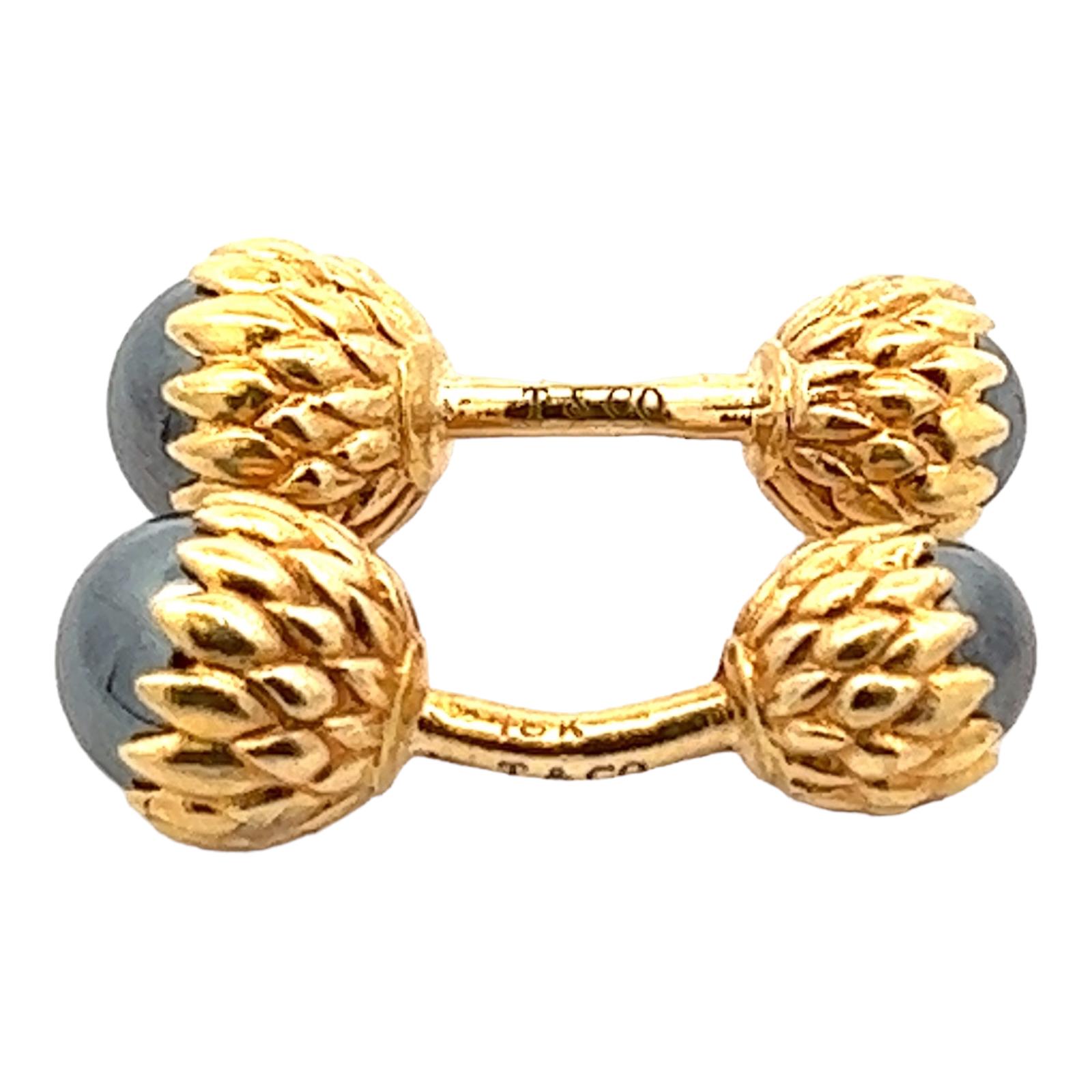 Cabochon Tiffany & Co. Hematite Acorn 18 Karat Yellow Gold Men's Cufflinks For Sale