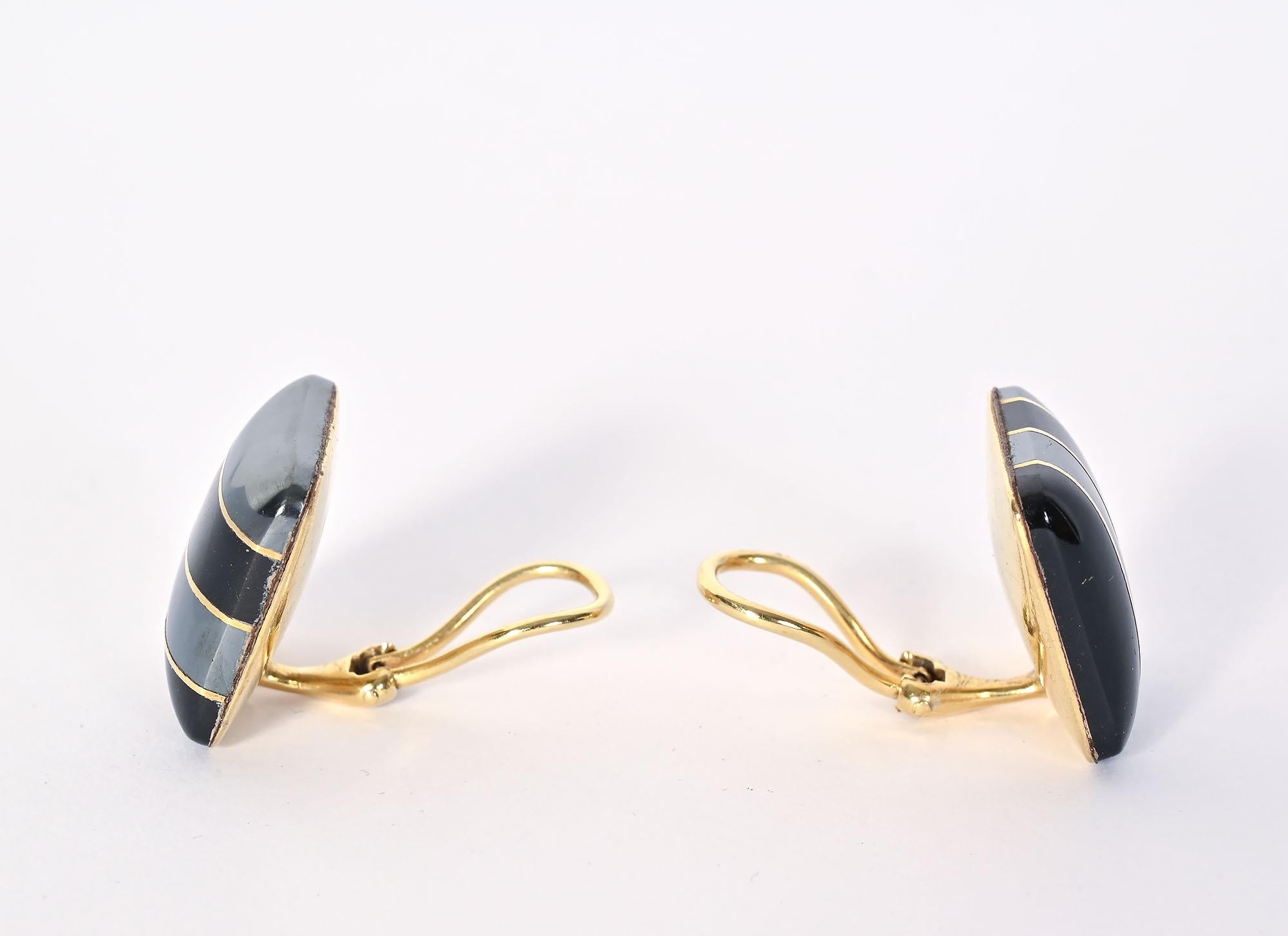 Uncut Tiffany & Co. Hematite and Black Jade Fraternal Twin Earrings For Sale