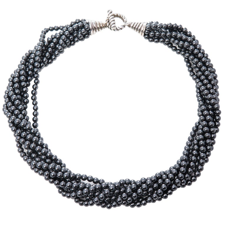 Tiffany and Co. Hematite Bead Torsade Necklace For Sale at 1stDibs