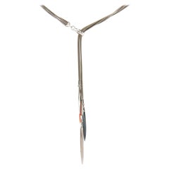 Tiffany & Co. Hematite, Carnelian and Smokey Quartz Feather Lariat Necklace 18K