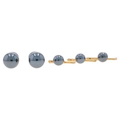 Tiffany & Co. Hematite Men's Tuxedo Set Yellow Gold 14k Cufflinks 3 Shirt Studs