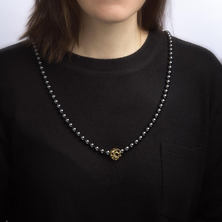 Tiffany and Co. Hematite Necklace Vintage 18 Karat Yellow Gold Long