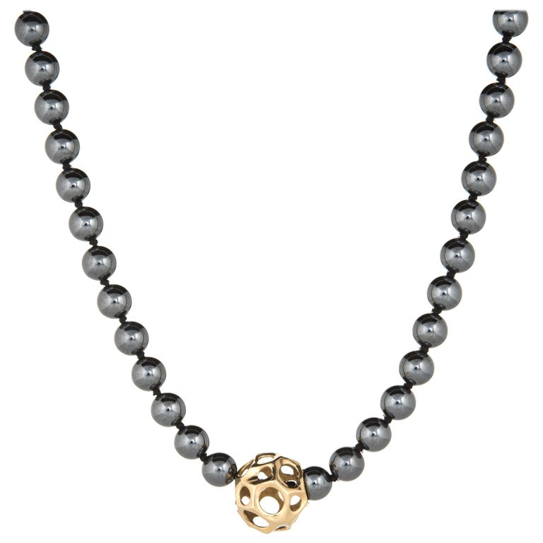 Tiffany and Co. Hematite Necklace Vintage 18 Karat Yellow Gold Long
