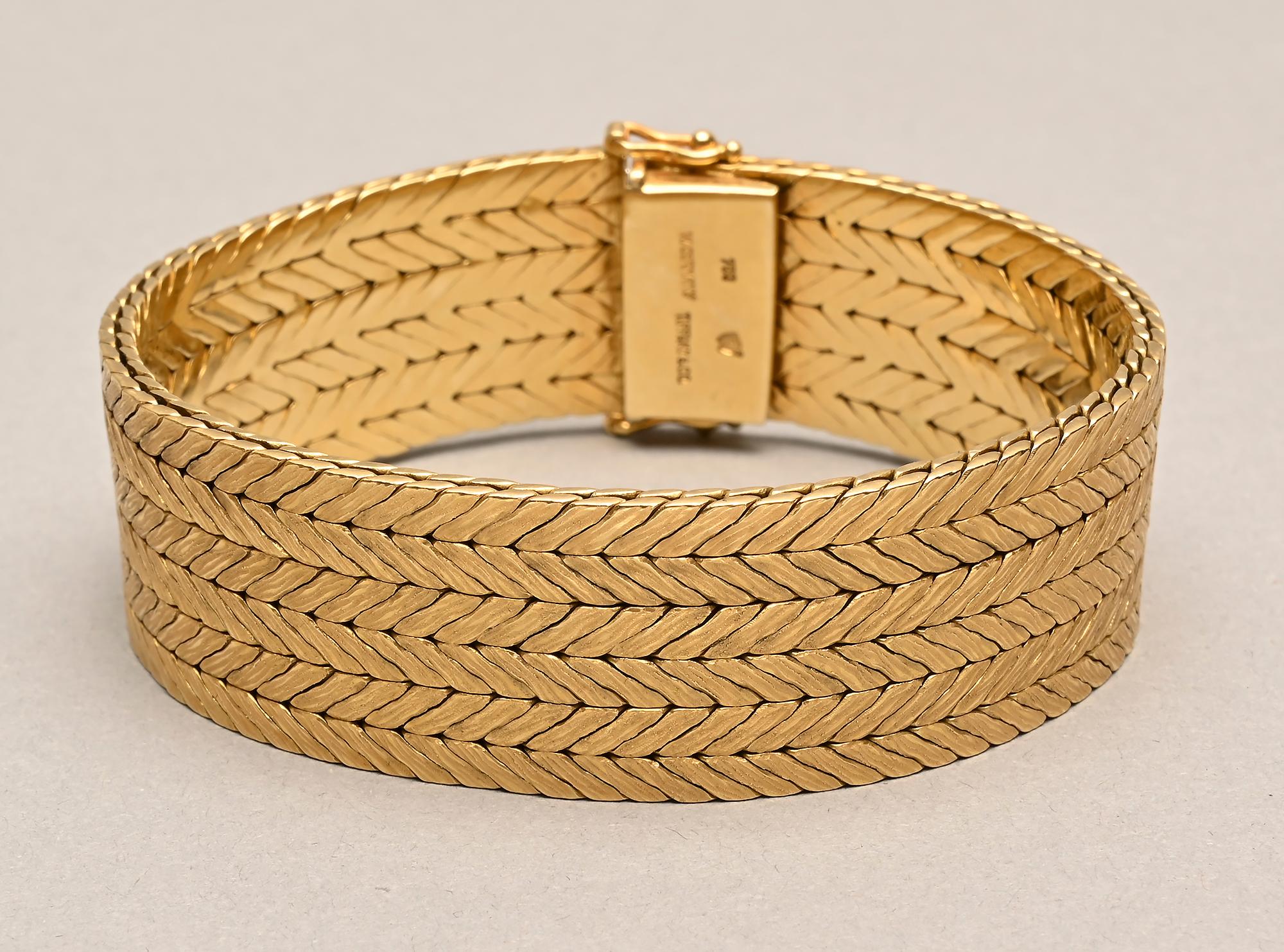 Modern Tiffany & Co. Herringbone Weave Gold Bracelet For Sale