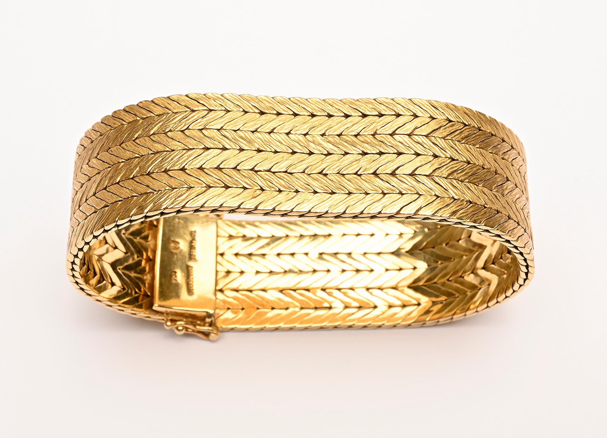 Tiffany & Co. Herringbone Weave Gold Bracelet In Excellent Condition For Sale In Darnestown, MD