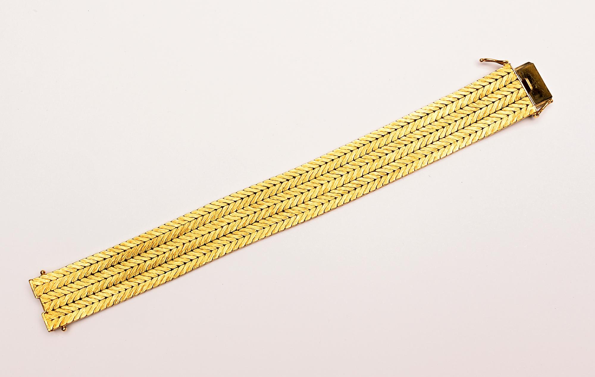 Women's or Men's Tiffany & Co. Herringbone Weave Gold Bracelet For Sale