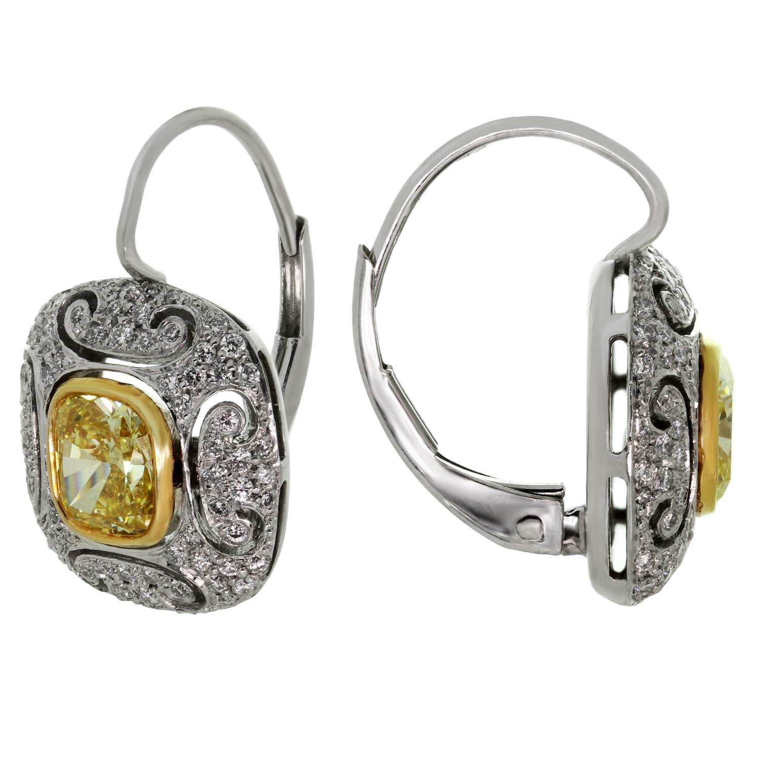 Tiffany & Co. High Jewelry Beset Fancy Yellow White Diamond Platinum Earrings 1