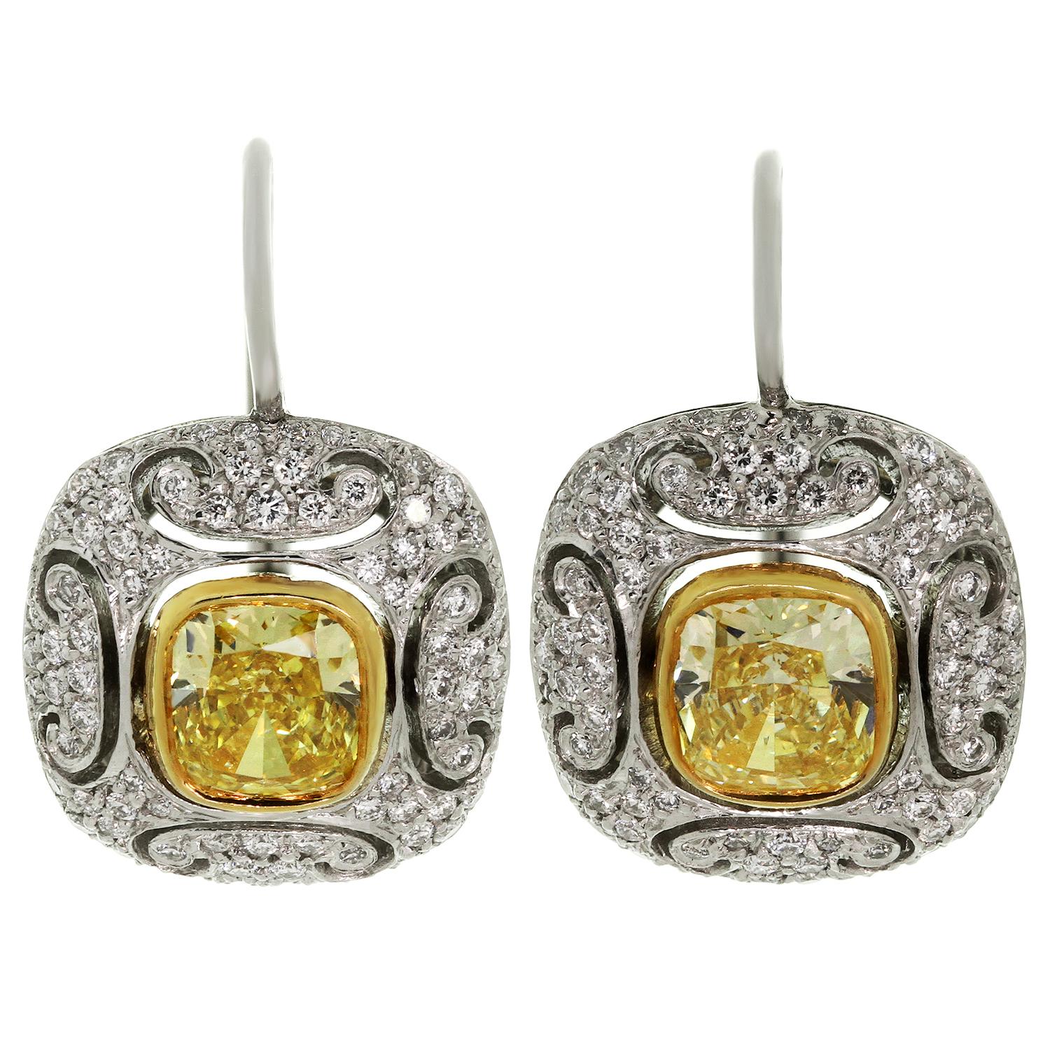 Tiffany & Co. High Jewelry Beset Fancy Yellow White Diamond Platinum Earrings